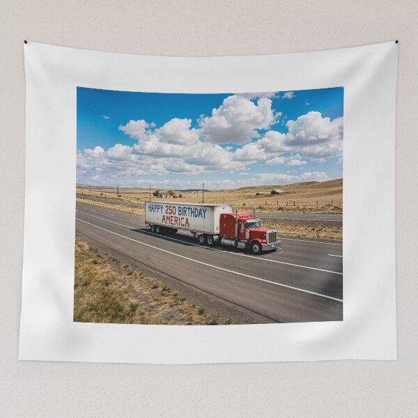 Item preview, Tractor Trailer Truck Happy 250 Birthday America designed and sold by Home Decor Art.