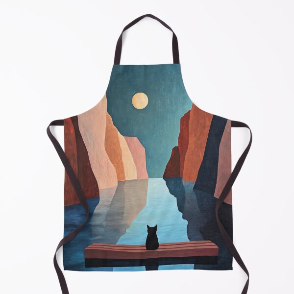 Item preview, Black Cat Canyon Moon Art Print | Geometric Reflection Painting | Terracotta and Blue Wall Art designed and sold by ThingsCatsDo.