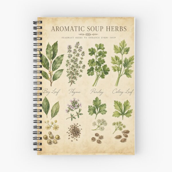 Item preview, Aromatic Soup Herbs Vintage Botanical Illustration Kitchen Print designed and sold by NuvoraNest.