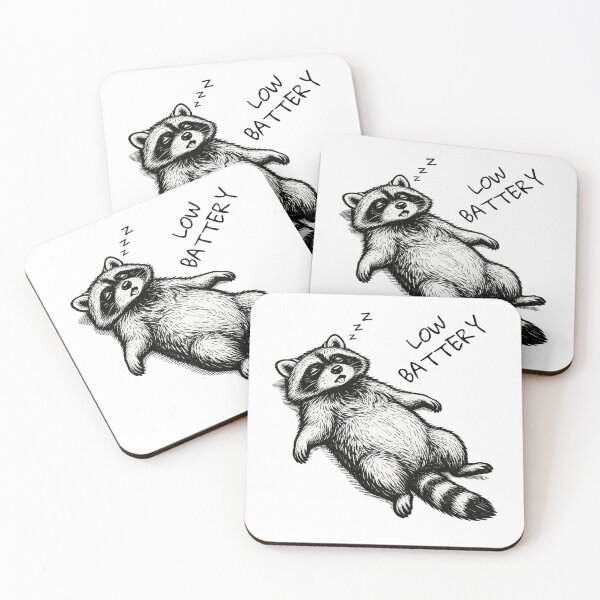 Item preview, Low Battery Raccoon – Burnout Meme Animal Illustration designed and sold by moodiecatshop.