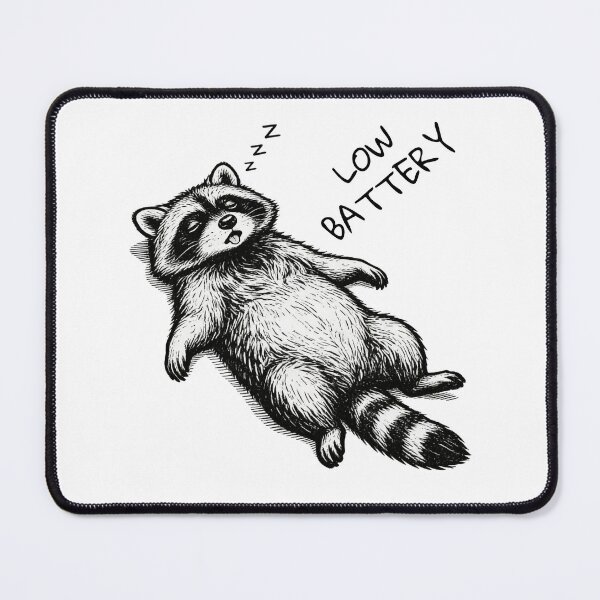 Item preview, Mapache con batería baja – Ilustración de animal del meme del agotamiento designed and sold by moodiecatshop.