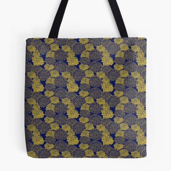 Item preview, Japanese Chrysanthemum Floral Pattern - Elegant Navy Blue and Yellow Wagara designed and sold by vekotpu.