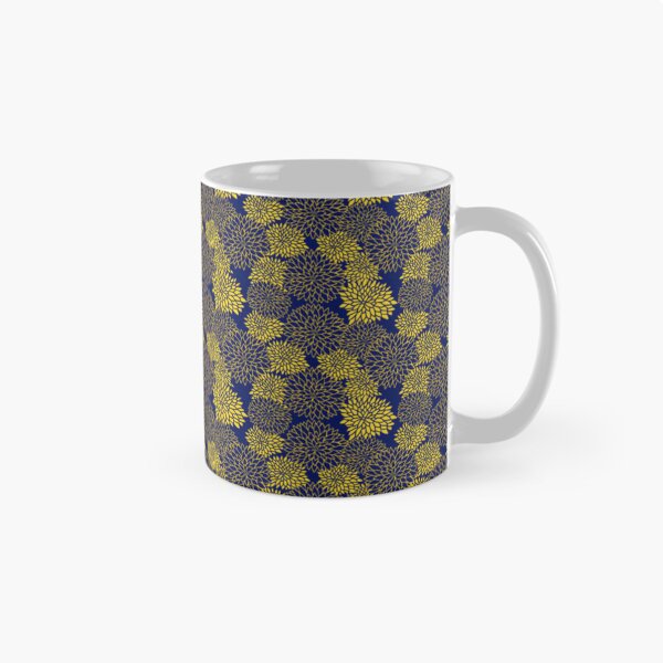Item preview, Japanese Chrysanthemum Floral Pattern - Elegant Navy Blue and Yellow Wagara designed and sold by vekotpu.
