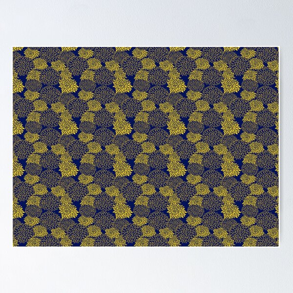 Item preview, Japanese Chrysanthemum Floral Pattern - Elegant Navy Blue and Yellow Wagara designed and sold by vekotpu.