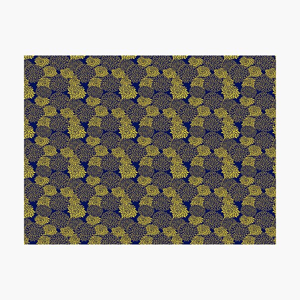 Item preview, Japanese Chrysanthemum Floral Pattern - Elegant Navy Blue and Yellow Wagara designed and sold by vekotpu.