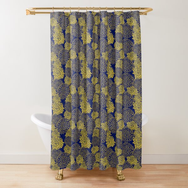 Item preview, Japanese Chrysanthemum Floral Pattern - Elegant Navy Blue and Yellow Wagara designed and sold by vekotpu.