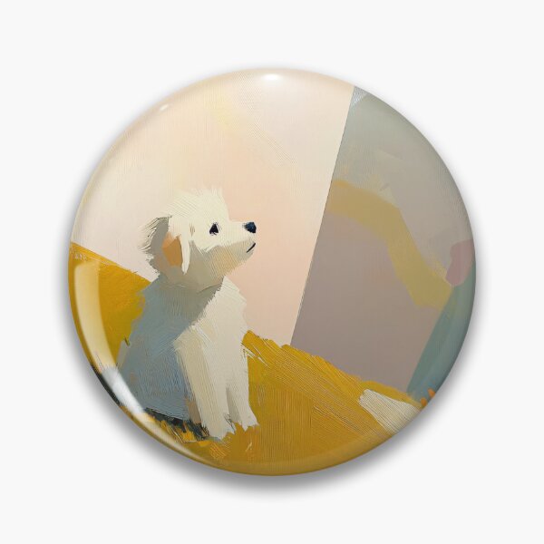 Item preview, Fluffy White Puppy and Butterflies Art Print | Golden Meadow Painting | Minimalist Pastel Dog Wall Art designed and sold by ThingsCatsDo.