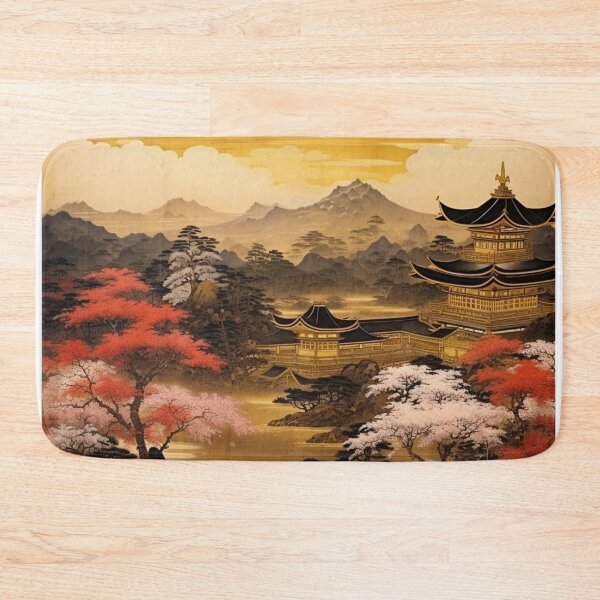 Item preview, Traditional Japanese Illustration - Black Pagoda by a Lake designed and sold by DaisukiTokyo.