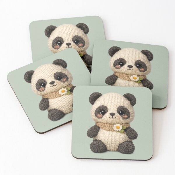 Item preview, Cute Knitted Panda Plush | Kawaii Cottagecore Knitted Animal Art designed and sold by PopCulturePixel.