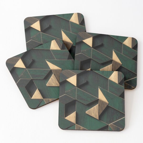 Item preview, 3D Embossed Green Gold Geometric Triangle Pattern designed and sold by IntelliMindDesigns.