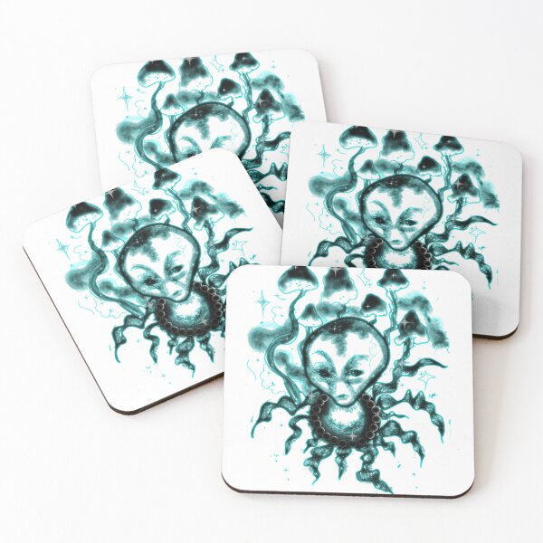 Item preview, Neon Turquoise Alien Lineart - Cyber Trippy Edition designed and sold by Ideniquo.