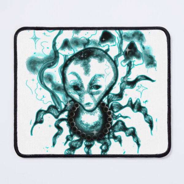 Item preview, Neon Turquoise Alien Lineart - Cyber Trippy Edition designed and sold by Ideniquo.