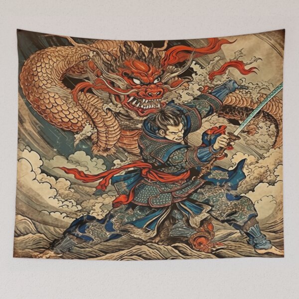 Item preview, Traditional Japanese Illustration - Samurai and Dragon designed and sold by DaisukiTokyo.