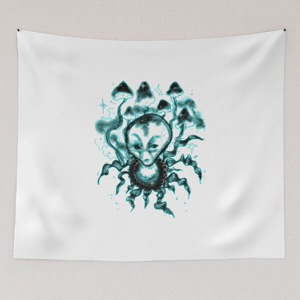 Item preview, Neon Turquoise Alien Lineart - Cyber Trippy Edition designed and sold by Ideniquo.