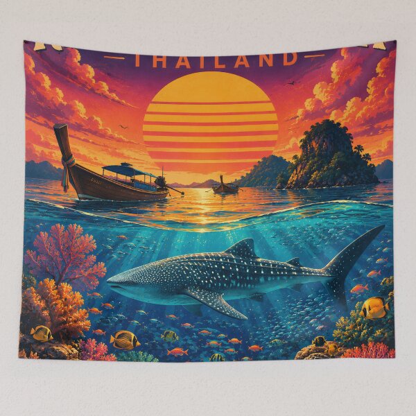 Item preview, Richelieu Rock Thailand Retro Sunset Travel Poster – Andaman Sea Coastal Artwork designed and sold by Spirit of Siam.