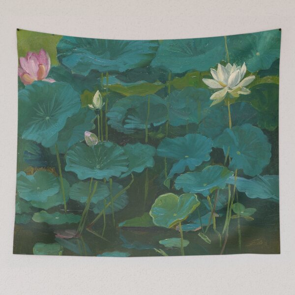 Item preview, Buddha's Flowers: Lotus, Tokyo, Japanese water lily garden landscape painting by Theodore Wores designed and sold by Jéanpaul  Ferro.