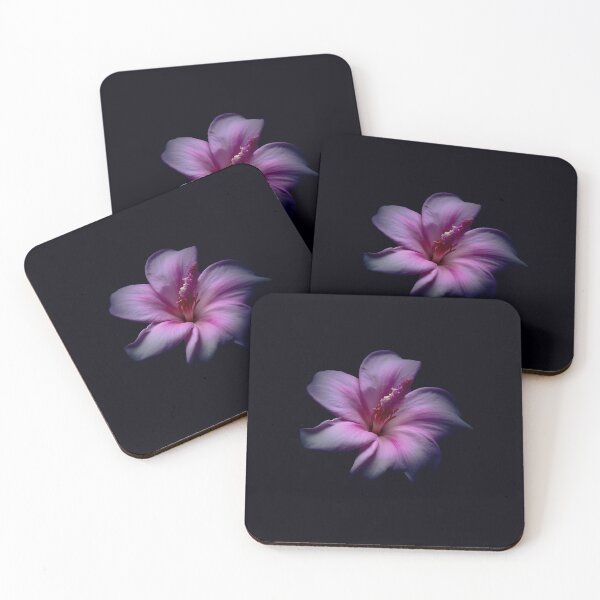 Item preview, Pink Hibiscus on Dark Background | Purple Floral Wall Art designed and sold by WitchyBotanicaArt.