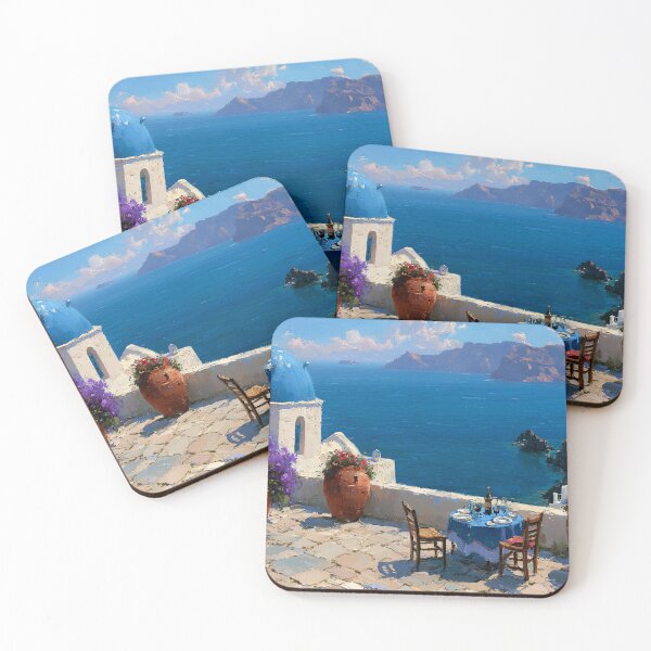 Item preview, Santorini Oia Terrace Blue Dome Impressionist Art designed and sold by daila70.
