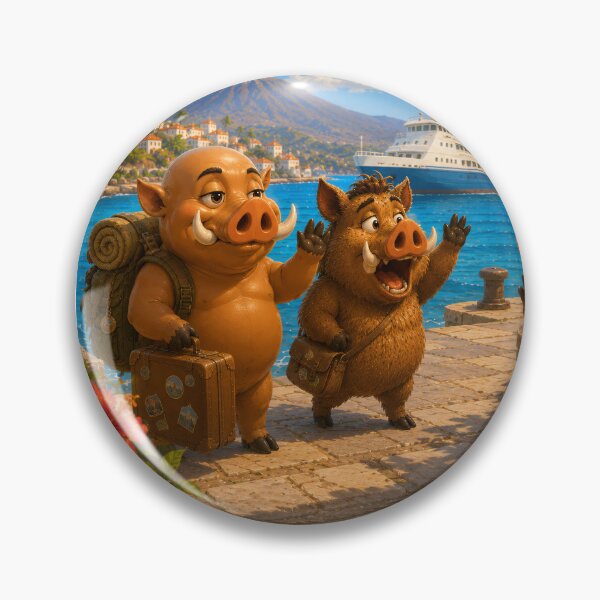 Item preview, Goodbye at the Harbour — Wild Boar Friends Saying Farewell designed and sold by CanaryVibesArt.