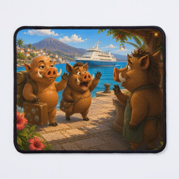 Item preview, Goodbye at the Harbour — Wild Boar Friends Saying Farewell designed and sold by CanaryVibesArt.