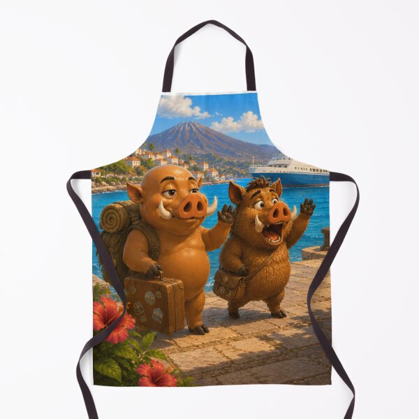 Item preview, Goodbye at the Harbour — Wild Boar Friends Saying Farewell designed and sold by CanaryVibesArt.