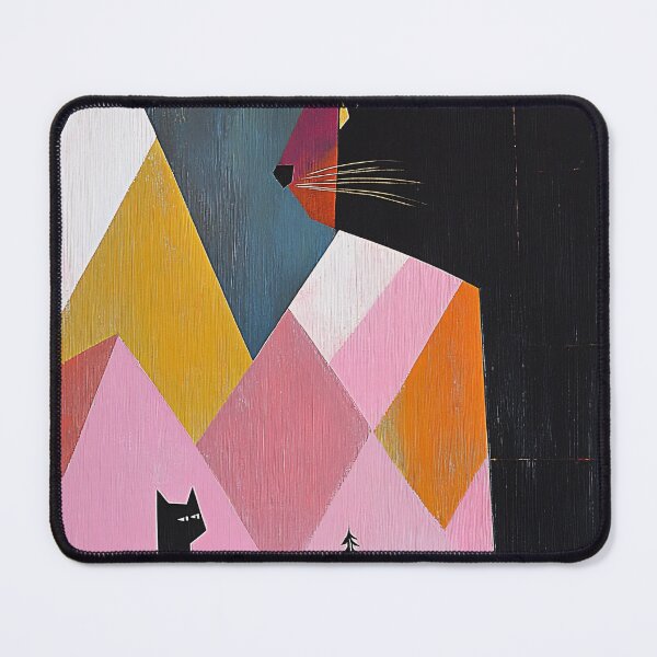Item preview, Giant Black Cat Art Print | Mountain Silhouette Painting | Pink and Gold Geometric Wall Art designed and sold by ThingsCatsDo.