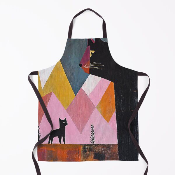 Item preview, Giant Black Cat Art Print | Mountain Silhouette Painting | Pink and Gold Geometric Wall Art designed and sold by ThingsCatsDo.