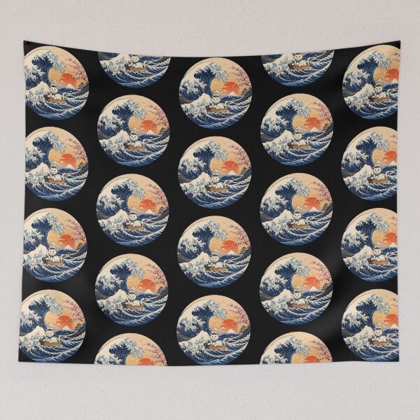 Item preview, Funny White Cat Captain Japanese Kanagawa Wave Japan Boat Mom Dad Kids designed and sold by FurryHavenPH.