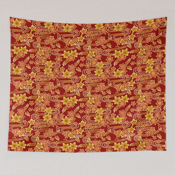 Item preview, Japanese Autumn Maple Leaves and River Pattern - Red and Gold Wagara designed and sold by vekotpu.
