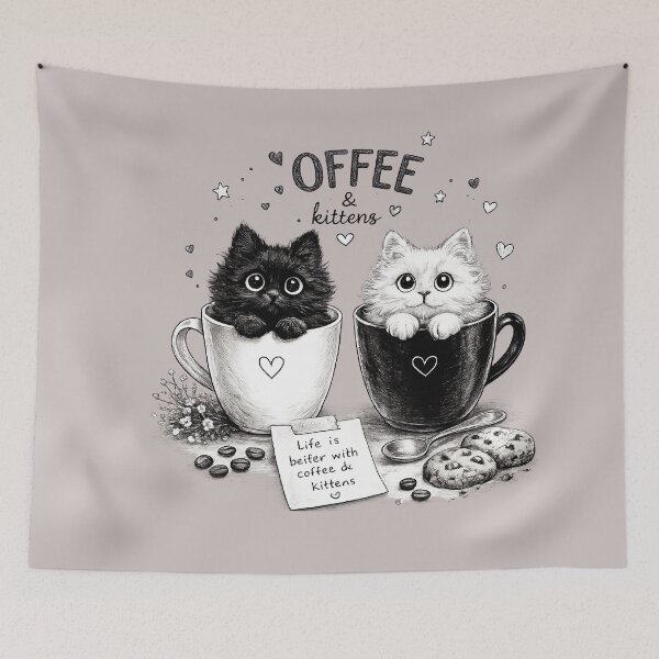 Item preview, Coffee & Kittens | Cute Black and White Cat Lovers Design designed and sold by aminomen.