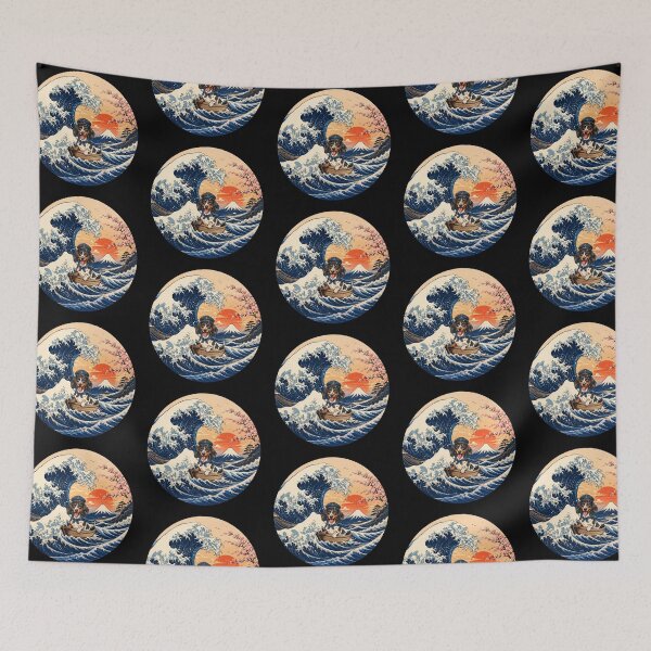 Item preview, Funny Piebald Dachshund Captain Japanese Kanagawa Wave Japan Boat Mom Dad Kids designed and sold by FurryHavenPH.