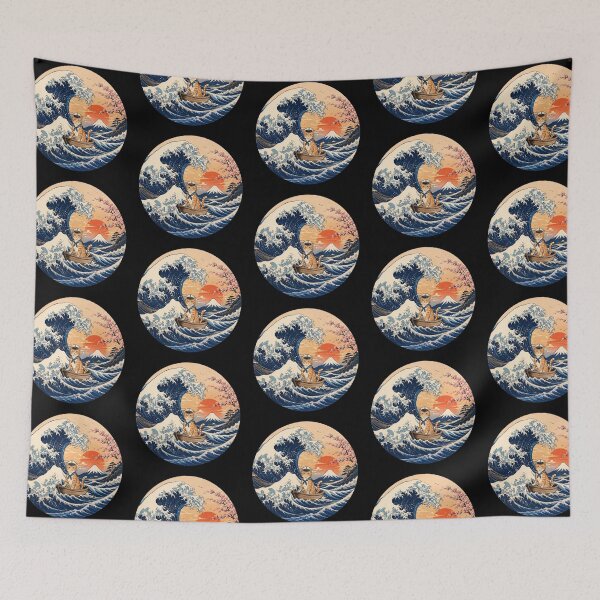 Item preview, Funny Orange Cat Captain Japanese Kanagawa Wave Japan Boat Mom Dad Kids designed and sold by FurryHavenPH.