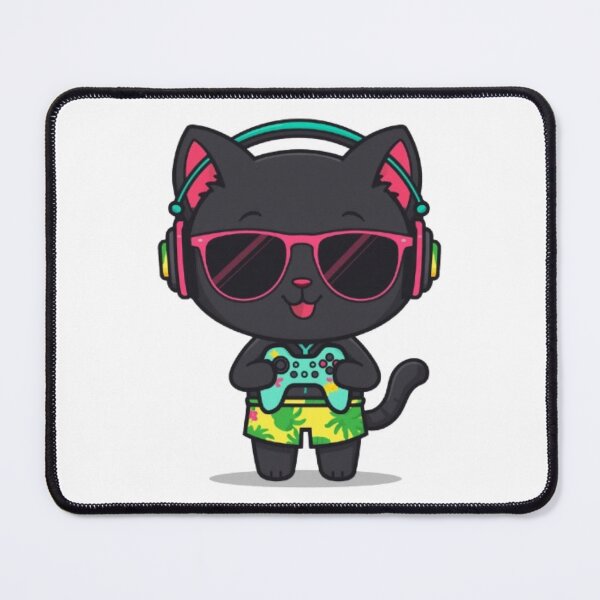 Item preview, Cute Summer Gamer Cat with RGB Headphones Kawaii Gaming Sticker designed and sold by Stylestickers55.