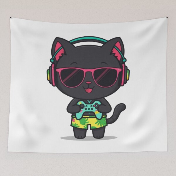 Item preview, Cute Summer Gamer Cat with RGB Headphones Kawaii Gaming Sticker designed and sold by Stylestickers55.