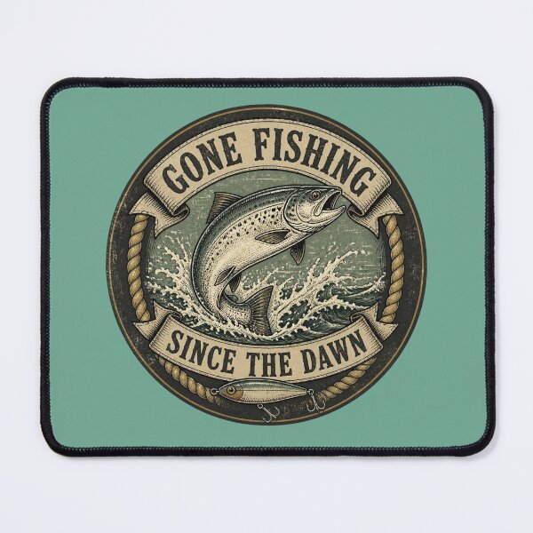 Item preview, Vintage Gone Fishing Since The Dawn Retro Trout Angler designed and sold by InkWeaveShop.