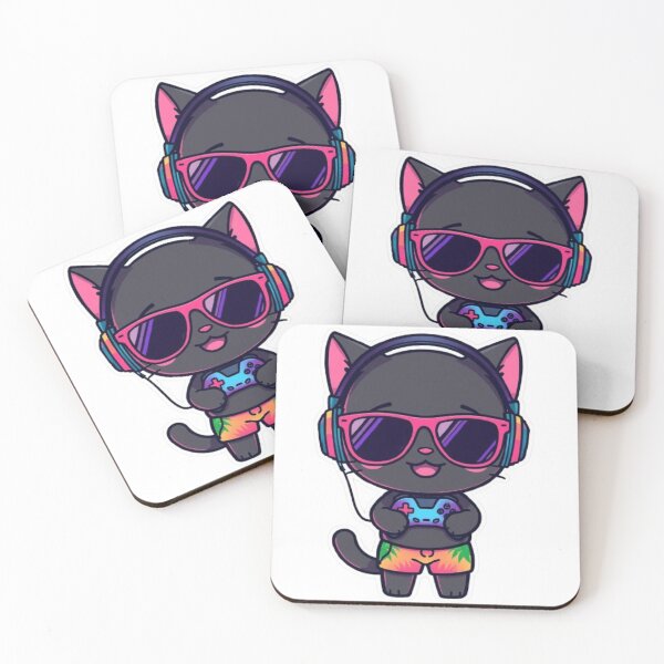 Item preview, Cute Summer Gamer Cat with RGB Headphones | Kawaii Gaming Kitten Sticker designed and sold by Stylestickers55.