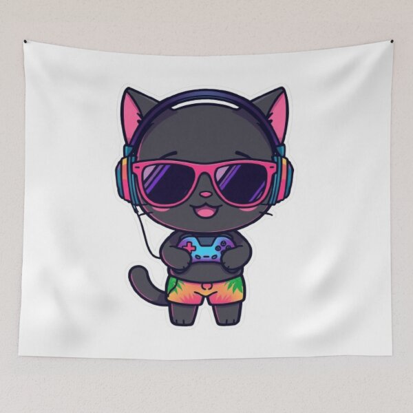 Item preview, Cute Summer Gamer Cat with RGB Headphones | Kawaii Gaming Kitten Sticker designed and sold by Stylestickers55.