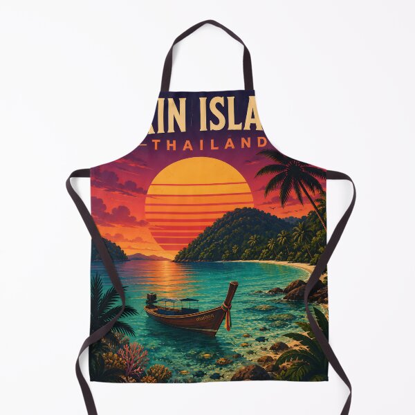 Item preview, Surin Islands Thailand Retro Sunset Travel Poster – Andaman Sea Coastal Artwork designed and sold by Spirit of Siam.