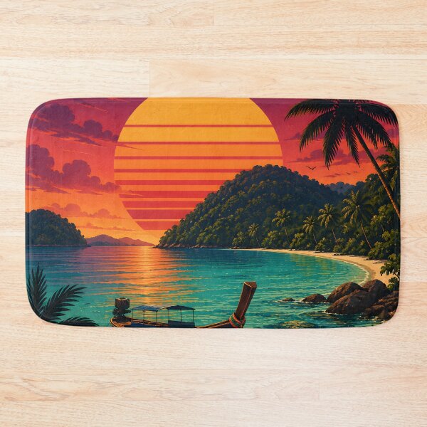 Item preview, Surin Islands Thailand Retro Sunset Travel Poster – Andaman Sea Coastal Artwork designed and sold by Spirit of Siam.