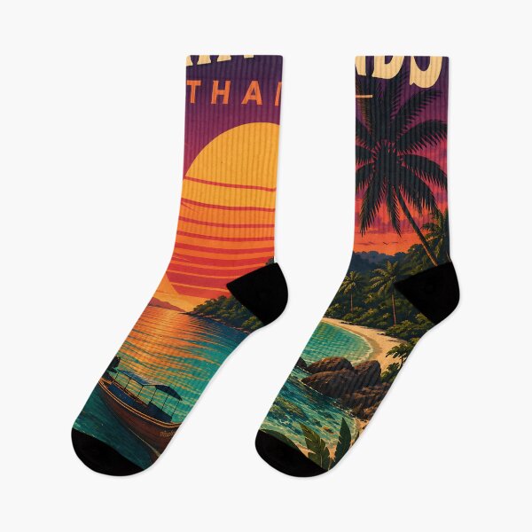 Item preview, Surin Islands Thailand Retro Sunset Travel Poster – Andaman Sea Coastal Artwork designed and sold by Spirit of Siam.