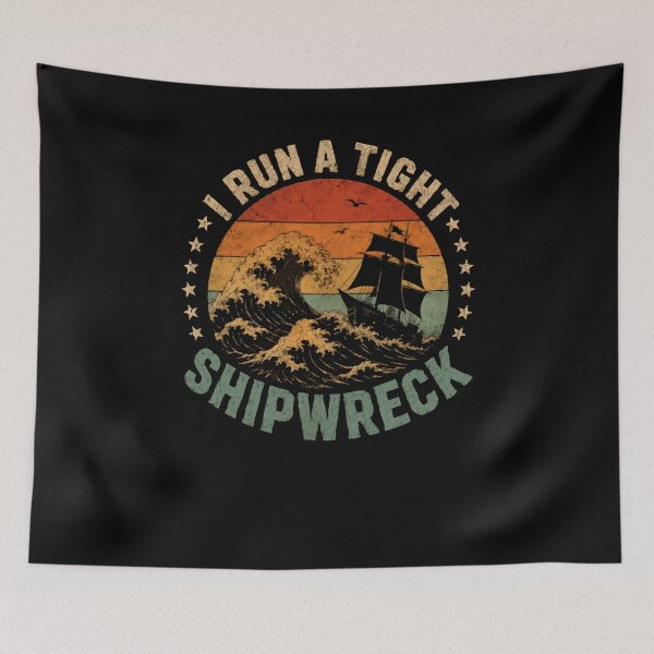 Item preview, I Run A Tight Ship Wreck – Retro Sunset Sailing Scene designed and sold by HumansStuck12.