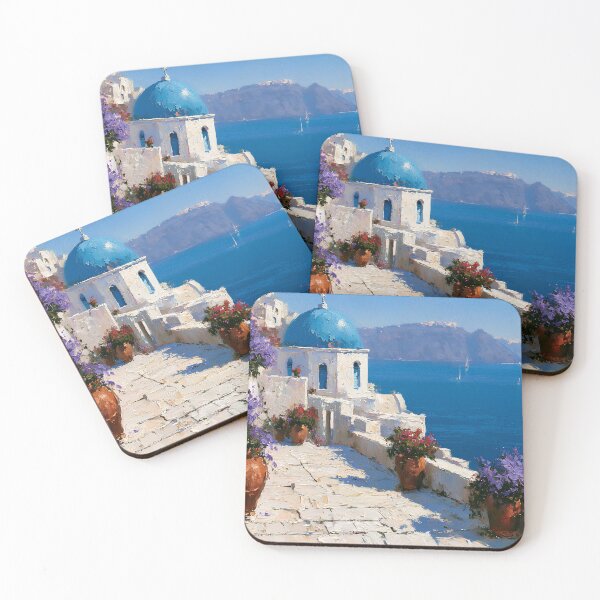Item preview, Santorini Oia Blue Dome Village Alley Impressionist Art designed and sold by daila70.