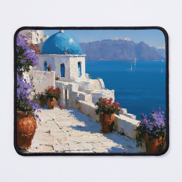 Item preview, Santorini Oia Blue Dome Village Alley Impressionist Art designed and sold by daila70.