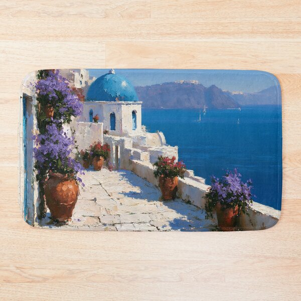 Item preview, Santorini Oia Blue Dome Village Alley Impressionist Art designed and sold by daila70.