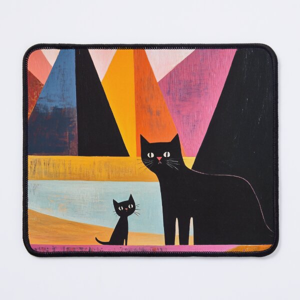 Item preview, Two Black Cats Mountain Art Print | Geometric Pyramid Painting | Pink and Orange Wall Art designed and sold by ThingsCatsDo.