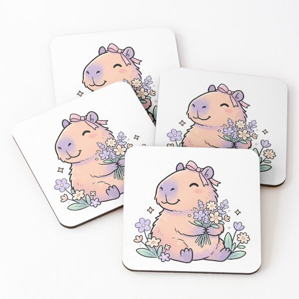 Item preview, Cute Capybara with Flowers and Pink Bow designed and sold by Lu7u.