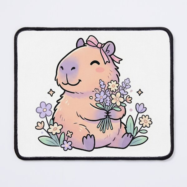 Item preview, Cute Capybara with Flowers and Pink Bow designed and sold by Lu7u.