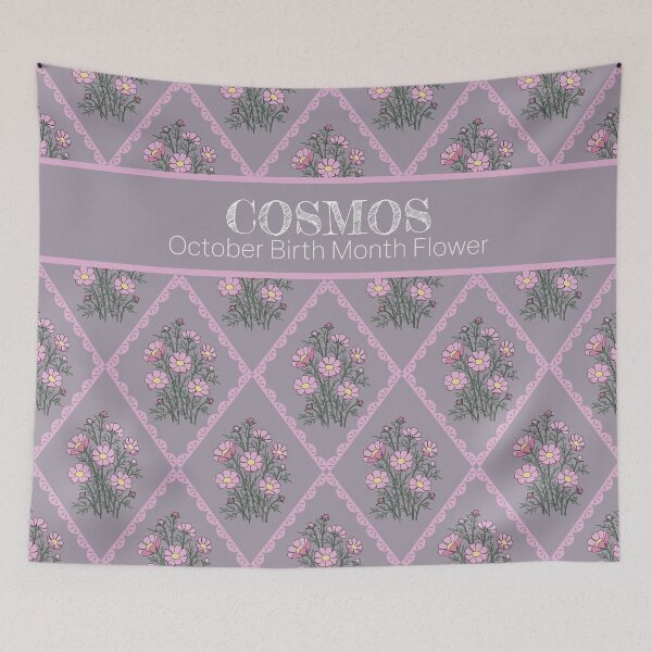 Item preview, cosmos flower with lace Cottagecore Flower Print on grey designed and sold by storieslanguage.