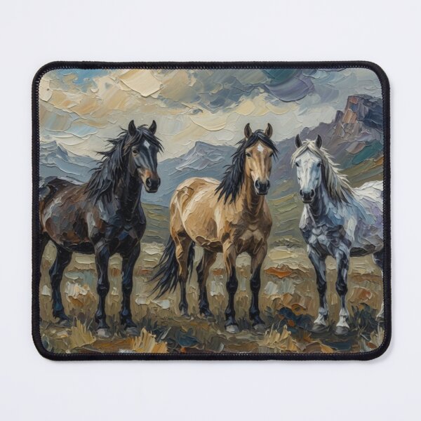 Item preview, Three Horses in Dramatic Landscape Oil Painting designed and sold by Pioneer Spirit Market.