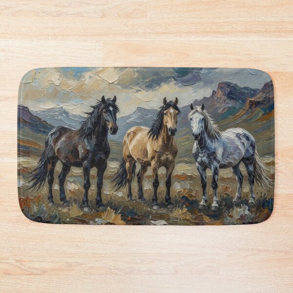 Item preview, Three Horses in Dramatic Landscape Oil Painting designed and sold by Pioneer Spirit Market.